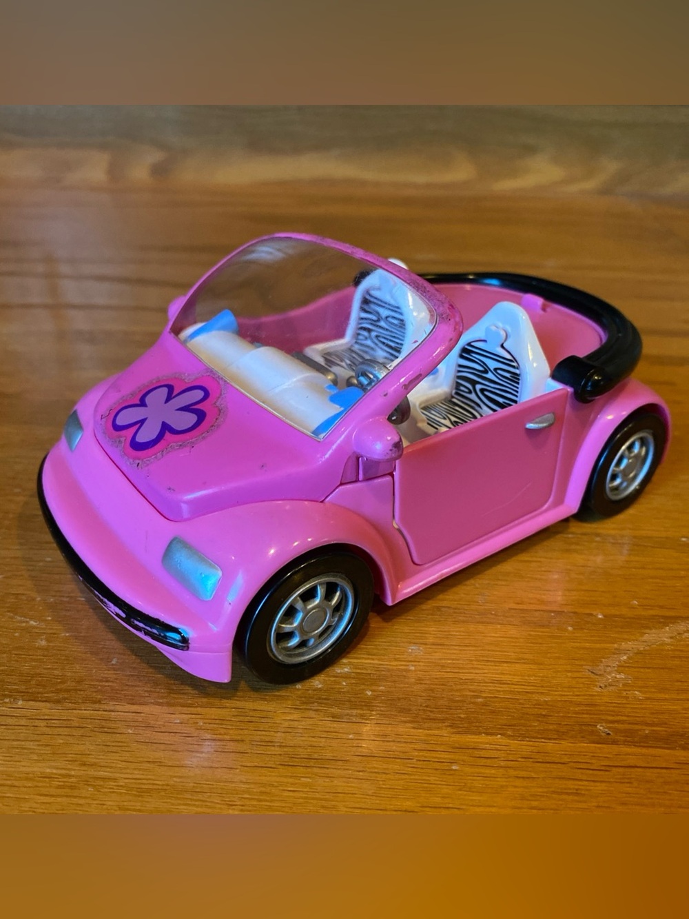 Vintage 2000 Mattel Polly Pocket Pink Convertible Bug Zebra Seat Car 6” Kidcore